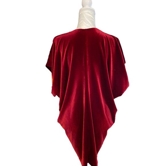 Lands End Red Velvet V Neck Batwing Sleeve Christmas Holiday Tunic Top Sz Large - Picture 2 of 14